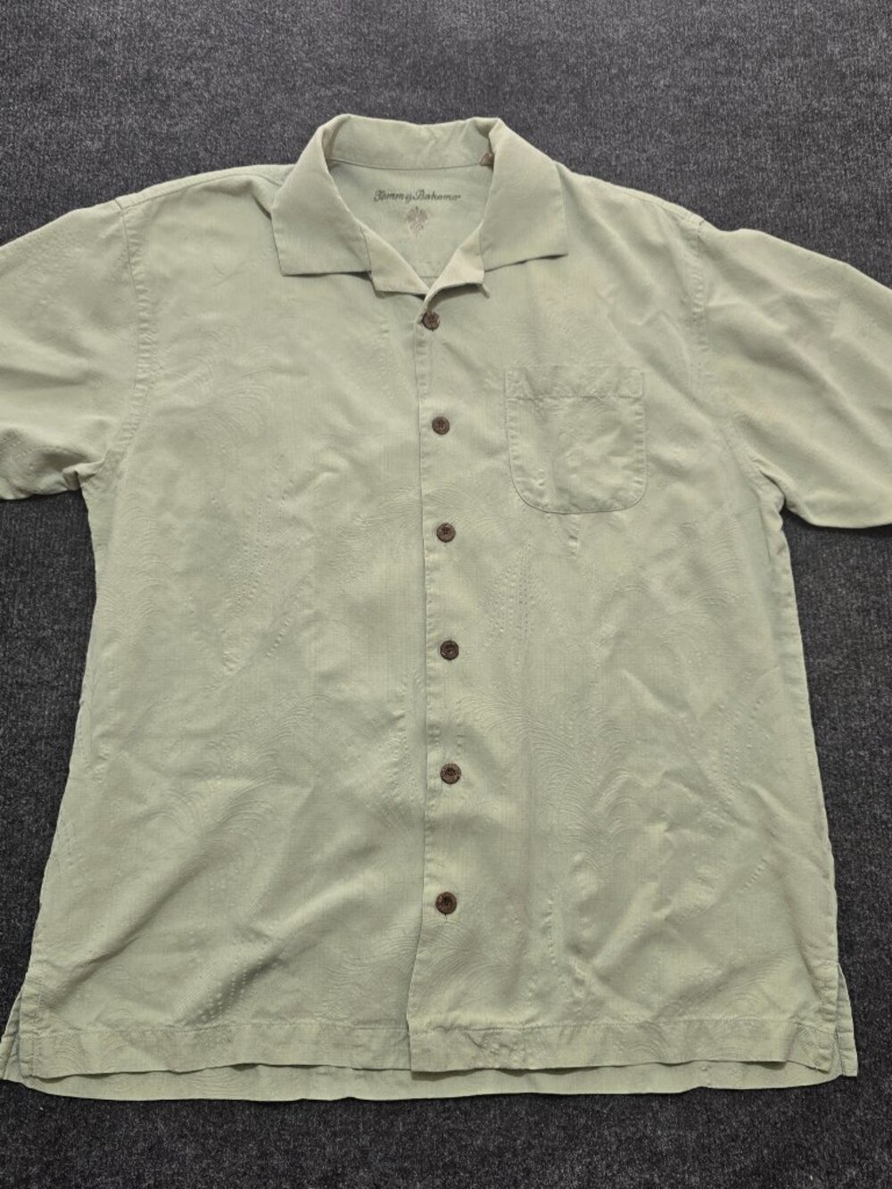 Tommy Bahama 100% Silk Short Sleeve Camp Shirt Men’s M – Sage Green Textured But